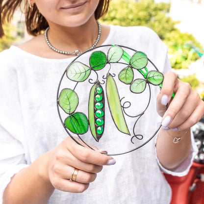 Green Peas Stained Glass Window Hanging