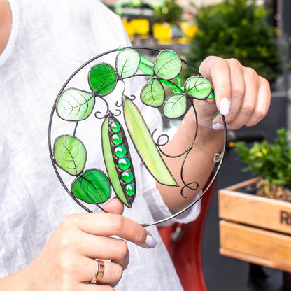 Green Peas Stained Glass Window Hanging