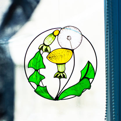 Dandelion Flower Stained Glass Suncatcher