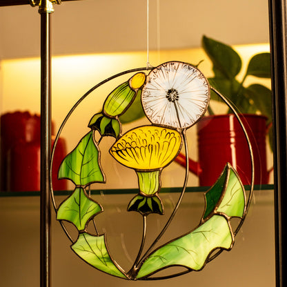Dandelion Flower Stained Glass Suncatcher