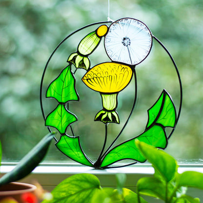 Dandelion Flower Stained Glass Suncatcher