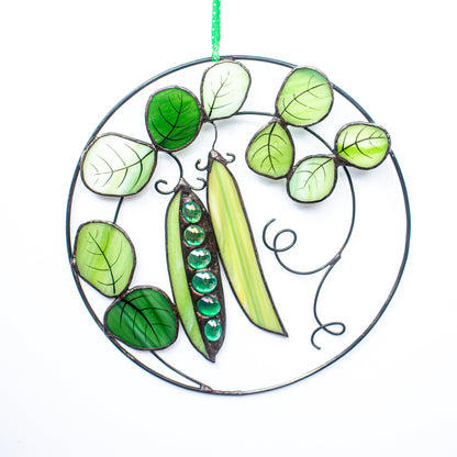 Green Peas Stained Glass Window Hanging