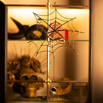 Spider Net Stained Glass Halloween Decoration