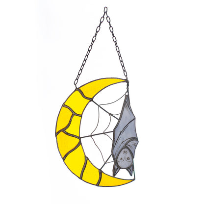 Bat and Moon Stained Glass Halloween Decoration