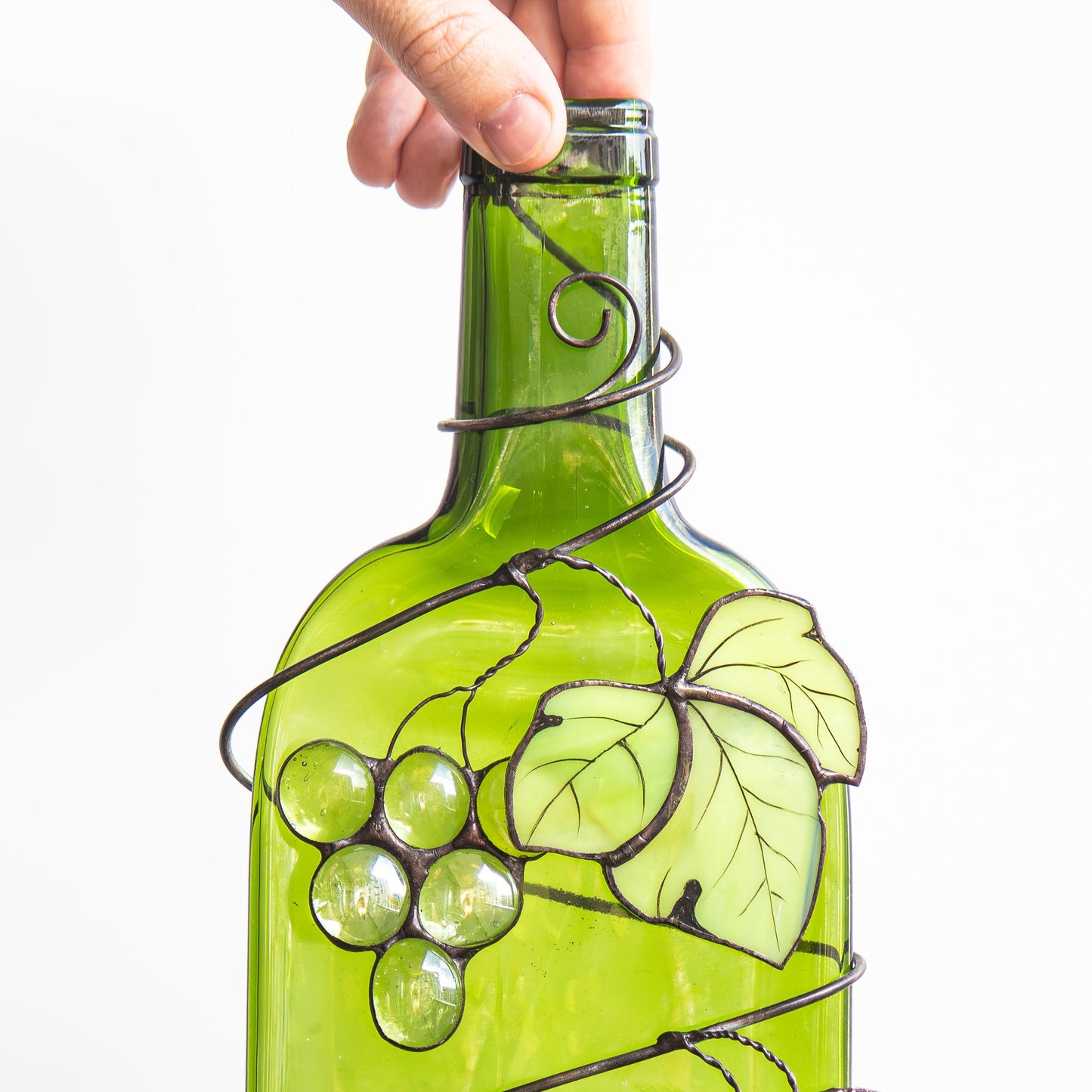 Fused Wine Glass Bottle With Grapevines