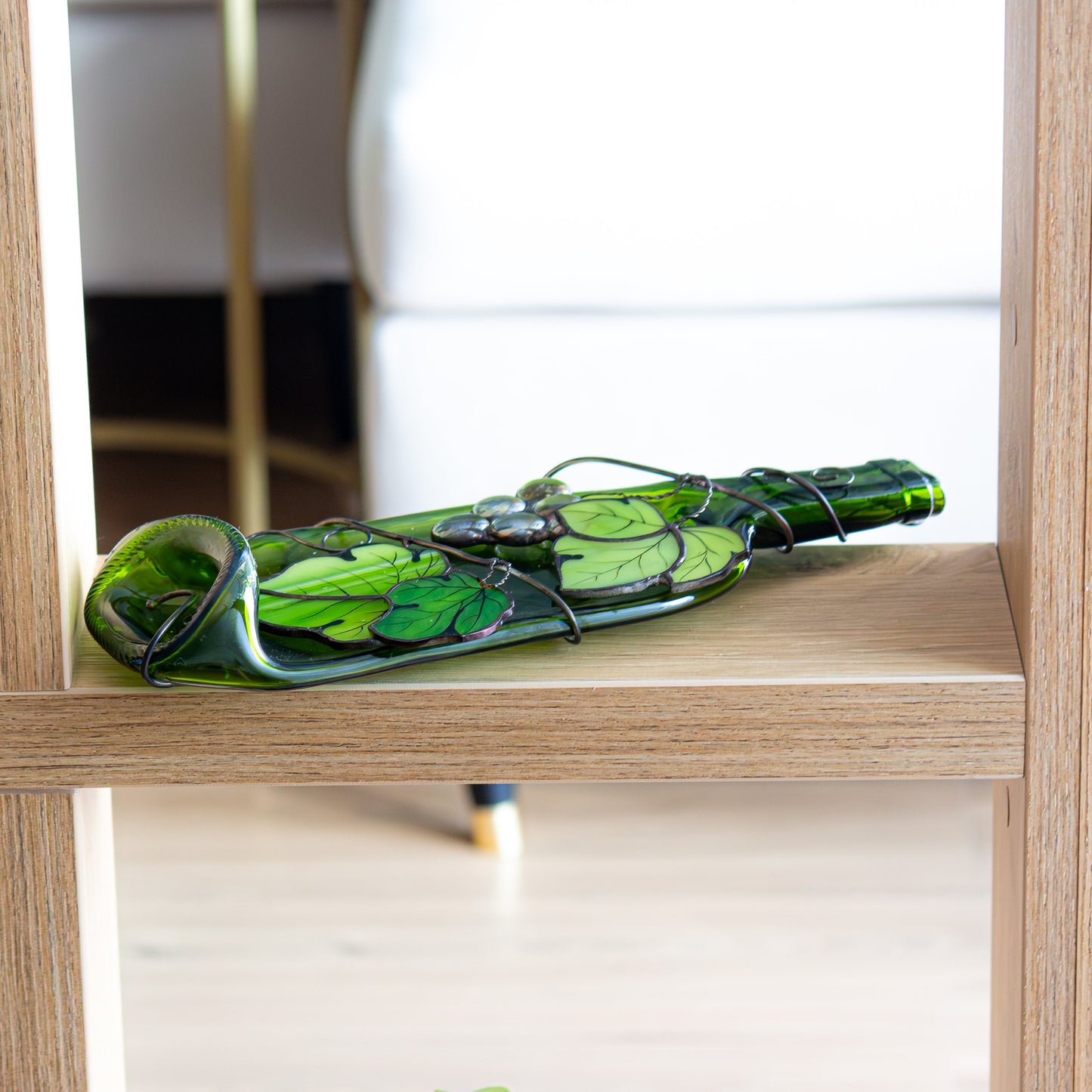 Fused Wine Glass Bottle With Grapevines