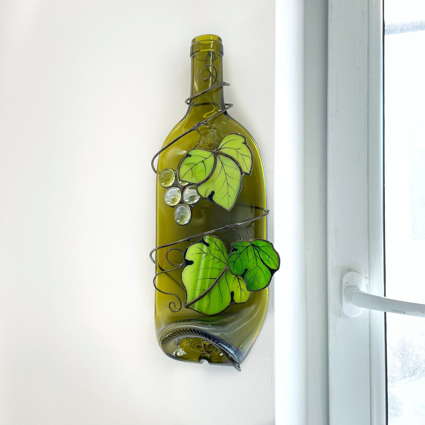 Fused Wine Glass Bottle With Grapevines