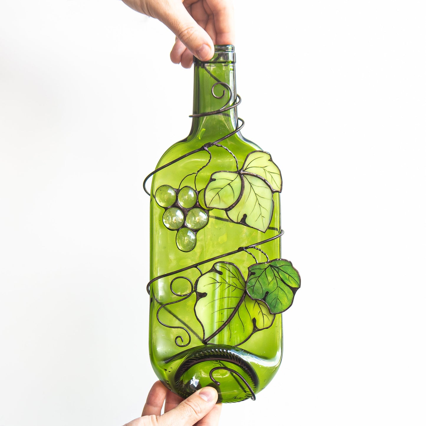 Fused Wine Glass Bottle With Grapevines