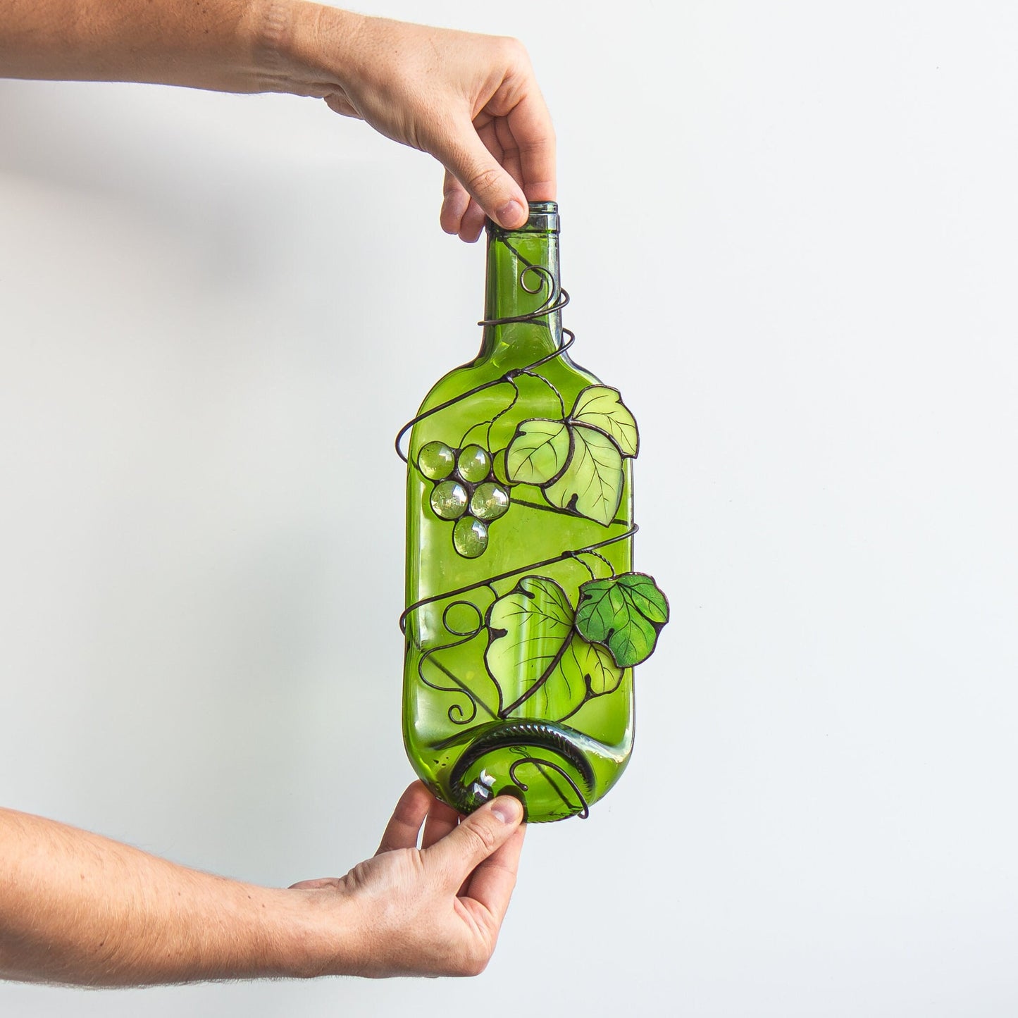 Fused Wine Glass Bottle With Grapevines