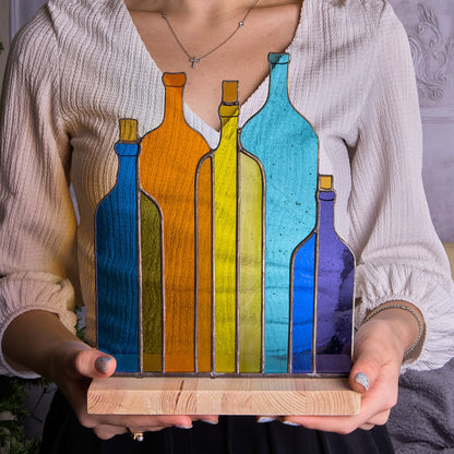 Colorful Bottles Stained Glass Table Stand Decor