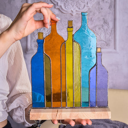 Colorful Bottles Stained Glass Table Stand Decor